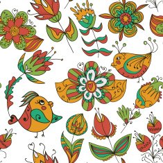 Seamless texture with flowers and birds N21