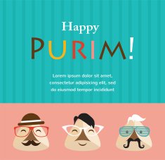 Purim party invitation with hipster Haman Ears N2