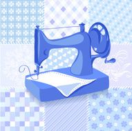 Vintage sewing machine patchwork background
