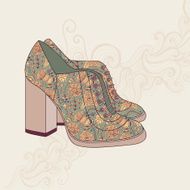 high-heeled vintage shoes with flowers fabric High heels back N5