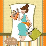 baby announcement card with beautiful pregnant woman on shopping N20