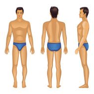 Full length views of a standing smile brunet man