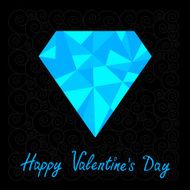 Big blue polygonal diamond on the black background Happy Valent