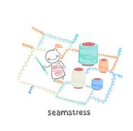 seamstress sewing colored threads N2