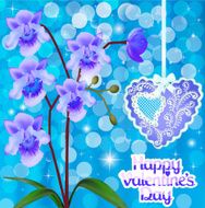 postcard with orchids and heart on Valentine&#039;s day