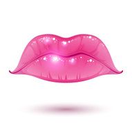 Pink glossy lips on white background