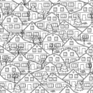 Seamless vector pattern with houses and trees N2