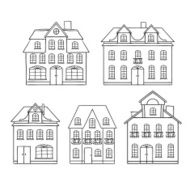 Old hand drawing houses isolated Vector illustration