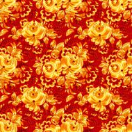 Red textile seamless pattern with golden flowers