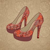 High-heeled vintage shoes with flowers fabric N4