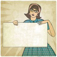 girl with banner in retro style