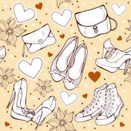 Fashion seamless of shoes and flowers