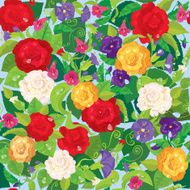 Seamless background with beautiful flowers - rose pansy bellflower