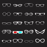 Glasses frame white icons on black background Vector illustration