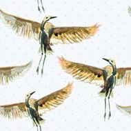 Seamless texture with watercolor birds N2