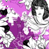 abstract vector background with girl flowers and pattern