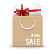 Shopping bag with gift card and discount text