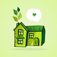 Sketch style green house with leaves love social media bubble