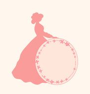 Banner with romantic woman and round floral frame