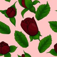 seamless pattern rosebuds rose and leaves