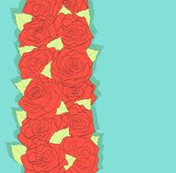 Red roses and green leaves background in retro style