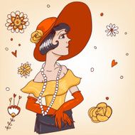 retro girl in a big red hat
