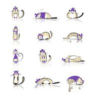 Funny cats collection in fashion clothes for your design