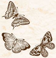 Old crumpled paper with flying butterflies in the corner