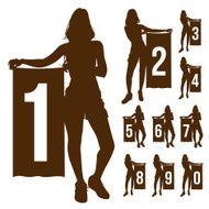 Silhouette woman show number isolated