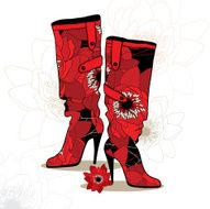 Womens boots with flower pattern - vektor drawing