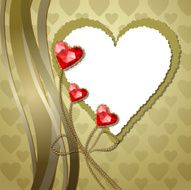 Beautiful three red diamond hearts with gold ornaments