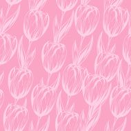 Seamless pattern with pink tulips Vector background