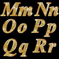 Golden metallic shiny letters M N O P Q R