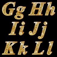Golden metallic shiny letters G H I J K L
