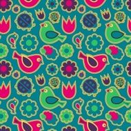 Seamless pattern Birds and flowers N4