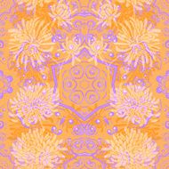 Seamless pattern with chrysanthemum and swirls