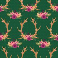 Vintage seamless pattern with deer antlers and flowers