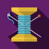 Wooden reel thread flat vector icon