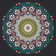 Ornamental round colorful geometric pattern in aztec style N3