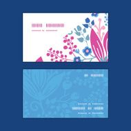 Vector pink flowers horizontal corner frame pattern business cards set