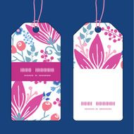 Vector pink flowers vertical stripe frame pattern tags set N2