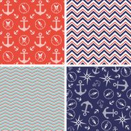 Seamless pattern with marine anchor and wind rose symbols