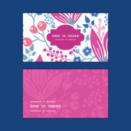 Vector pink flowers horizontal frame pattern business cards set