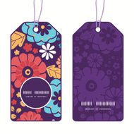 Vector colorful bouquet flowers vertical round frame pattern tags set