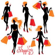 Shopping woman silhouettes isolated on white background
