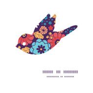 Vector colorful bouquet flowers bird silhouette pattern frame