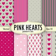 Set of hearts stripes and dots seamless patterns