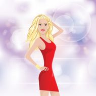 woman in short red sexy dress over abstract