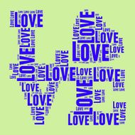 Green and blue vintage pop art style words cloud LOVE