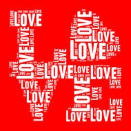 White and red vintage pop art style words cloud LOVE
